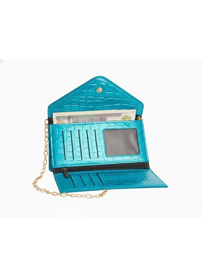zoba Small women's handbag and shoulder bag with a luxurious gold chain - elegant design with a crocodile leather pattern - multiple pockets for cards and money with an internal zipper - high-quality material - ideal for daily use, occasions and evenings (turquoise) - Image 2