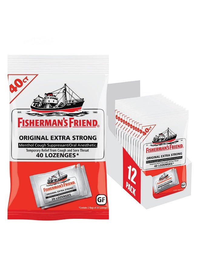 FISHERMAN'S FRIEND Cough Drops, Cough Suppressant And Sore Throat Lozenges, Original Extra Strong, 10Mg Menthol, 480 Drops (12 Packs Of 40)  - Image 1
