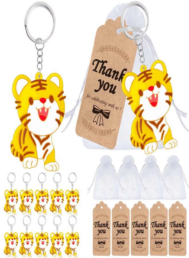 Elecrainbow 60 Pack Tiger Party Favors Include 20 Keychains, 20 Thank You Tags and 20 Goodie Bags for Animal Lover, Return Gift, Wild Animal Themed Party, Thanksgiving, Baby Shower, Birthday - Image 1