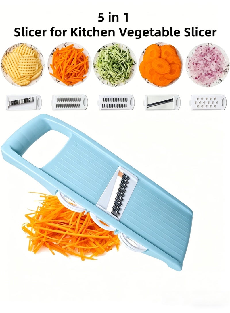 5 in 1 Slicer for Kitchen Vegetable Slicer, Potato Cutter, Vegetables Cutter,Multi Blade Potato Chip Slicer Veggie Slicer Julienne Shredder Vegetable peeler For Small Job In Kitchen Blue - Image 1