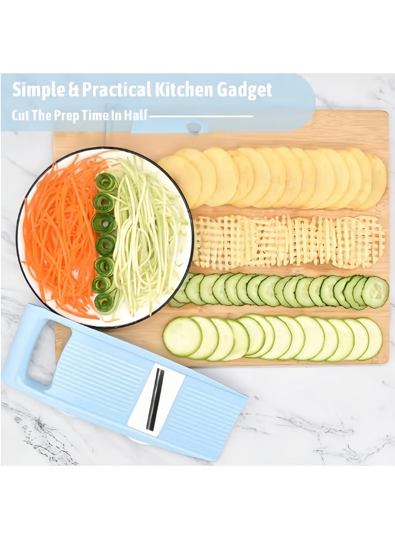 5 in 1 Slicer for Kitchen Vegetable Slicer, Potato Cutter, Vegetables Cutter,Multi Blade Potato Chip Slicer Veggie Slicer Julienne Shredder Vegetable peeler For Small Job In Kitchen Blue - Image 3