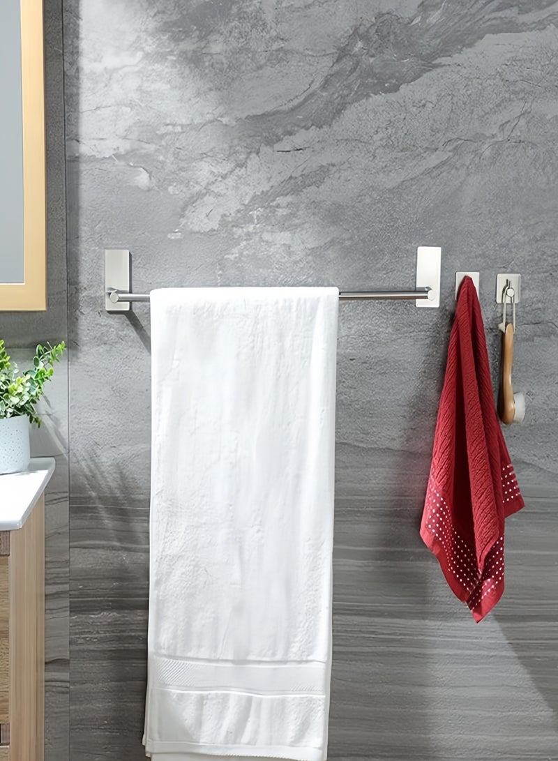 NayZaan 304 Stainless Steel Towel Rack Set (Includes 2 Hooks), No-Drill Wall-Mounted Bracket — Bathroom & Kitchen Cleaning Tool Storage Rack (Silver) - Image 3