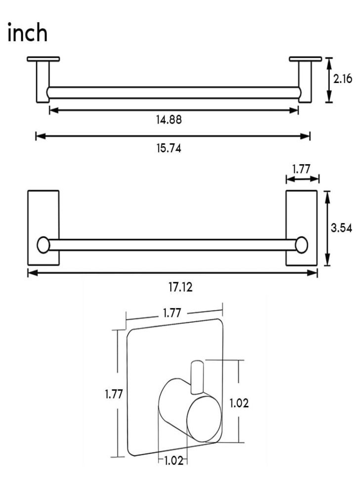 NayZaan 304 Stainless Steel Towel Rack Set (Includes 2 Hooks), No-Drill Wall-Mounted Bracket — Bathroom & Kitchen Cleaning Tool Storage Rack (Silver) - Image 2