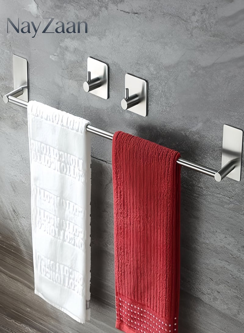 NayZaan 304 Stainless Steel Towel Rack Set (Includes 2 Hooks), No-Drill Wall-Mounted Bracket — Bathroom & Kitchen Cleaning Tool Storage Rack (Silver) - Image 1