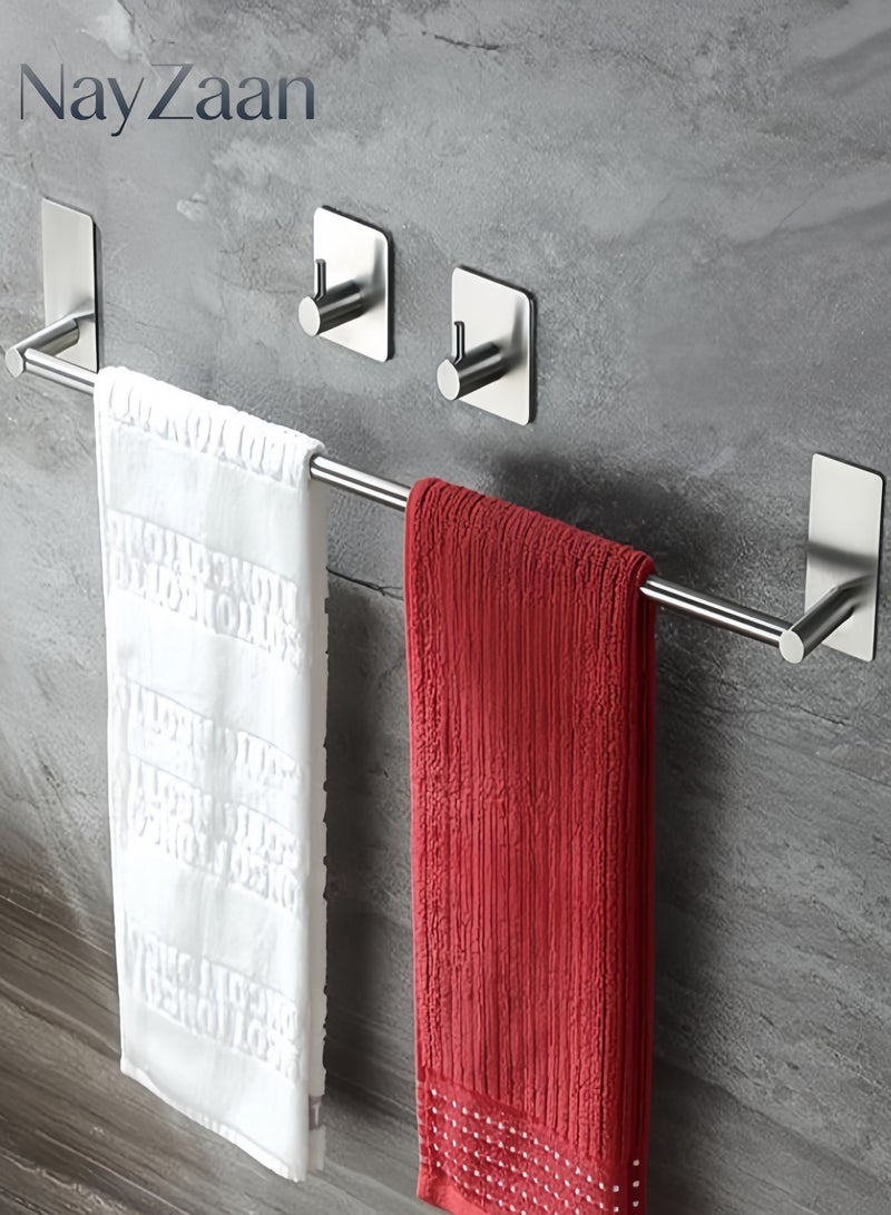 NayZaan 304 Stainless Steel Towel Rack Set (Includes 2 Hooks), No-Drill Wall-Mounted Bracket — Bathroom & Kitchen Cleaning Tool Storage Rack (Silver) - Image 1