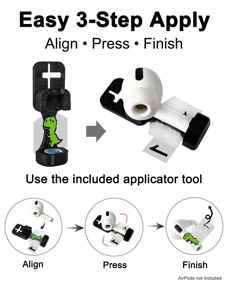RockMax for AirPod Skin, Quickly Recognizable, Universal Fit for AirPods Pro 3/2/1 and Gen 1/2/3/4, Green Dinosaur Sticker Cover, for Women and Teens - Image 3