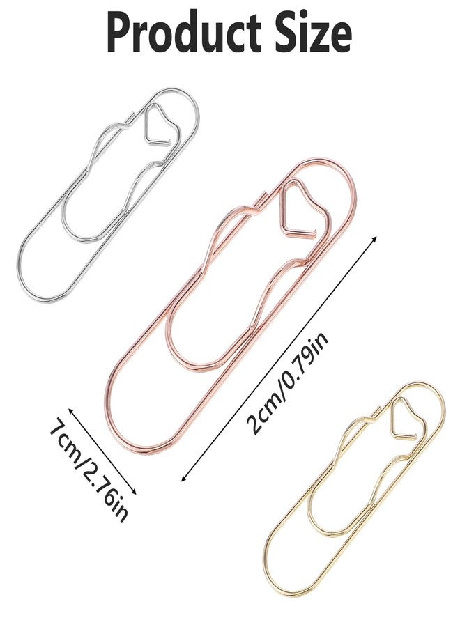 Quilax 15Pack Heart Paper Clips, Paperclip Pen Holder for Notebooks and Notepads and Office Supplies (Gold, Silver, Rose Gold) - Image 2