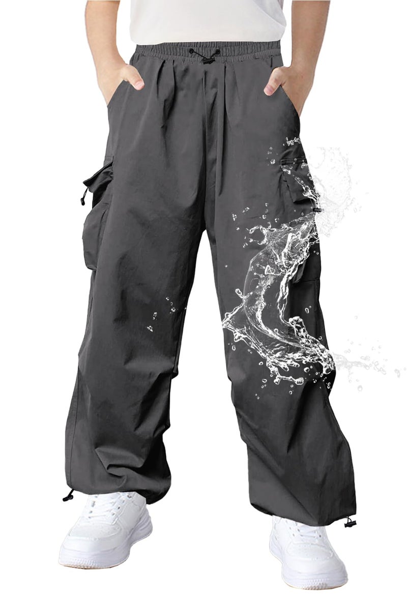 Jofemuho Boys Cargo Pants Waterproof Quick Drying Drawstring Hiking Pants 1112 Years Dark Grey - Image 2