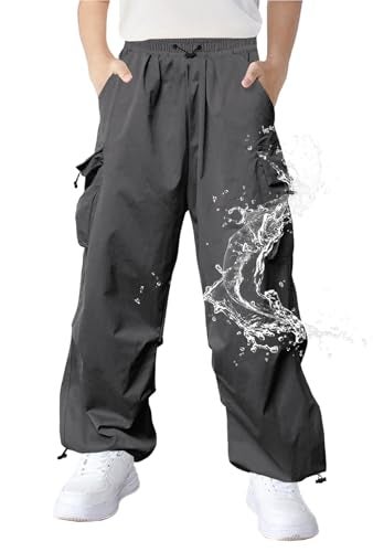 Jofemuho Boys Cargo Pants Waterproof Quick Drying Drawstring Hiking Pants 1112 Years Dark Grey - Image 1