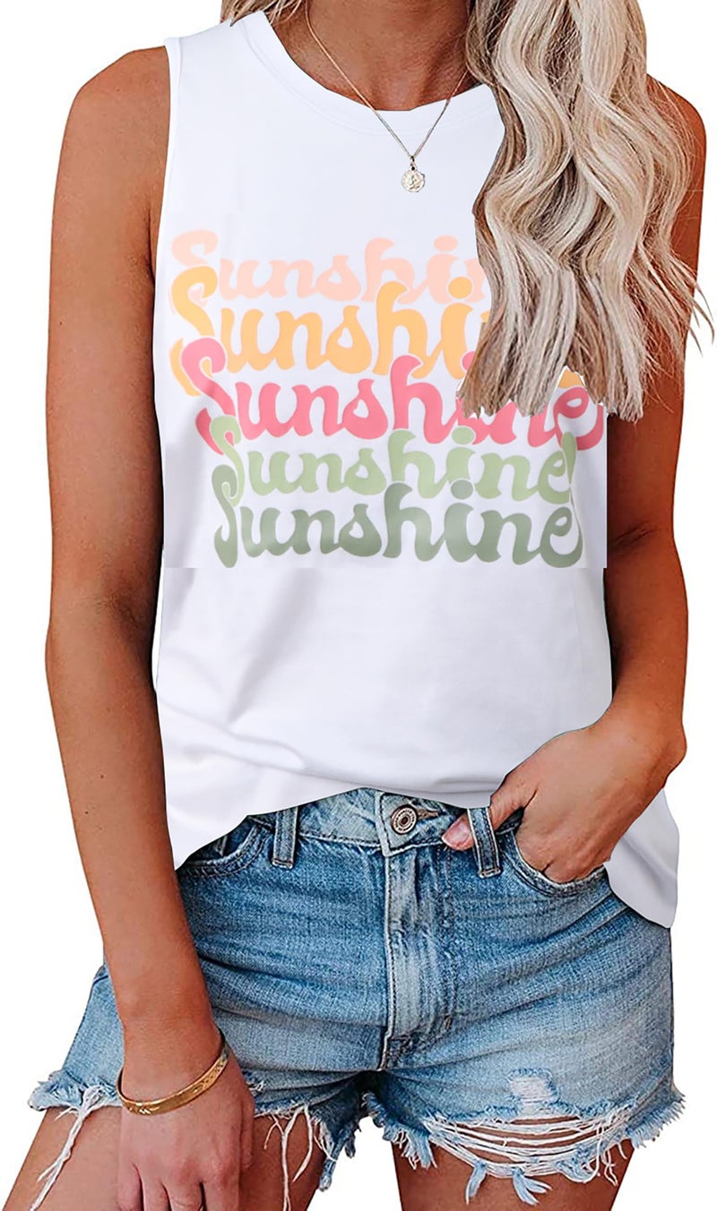 Hount Womens Letters Printed Summer Comfy Tank Tops Loose Fit Flowy Tunic Tanks Sleeveless Shirts (White-l5, Medium) - Image 1