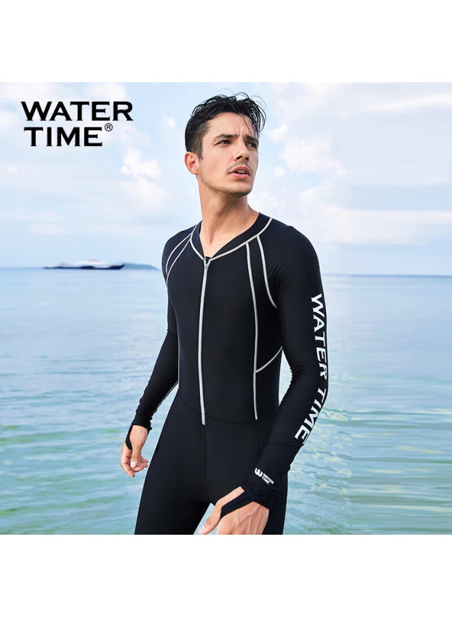 Watertime/shuichuan Men's Wetsuit, Snorkeling Suit, One-piece Surfing Snorkeling Suit, Long-sleeve Swimwear, Black, M - Image 1