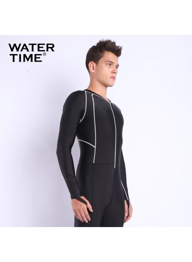 Watertime/shuichuan Men's Wetsuit, Snorkeling Suit, One-piece Surfing Snorkeling Suit, Long-sleeve Swimwear, Black, M - Image 4