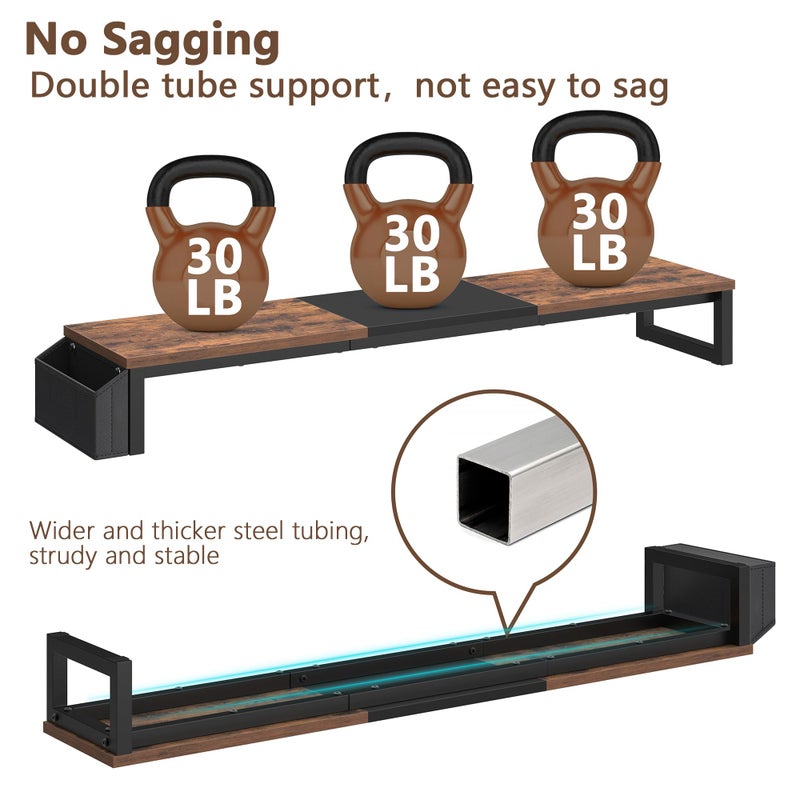 LANDÂ·VOI Dual Monitor Stand Riser,41.5'' Long Monitor Stand for 2 Monitors, Wood Computer Riser with Pocket, Desktop Oraganizer with Pen Holder, Monitor Riser for Desk Computer,Laptop,TV, Rustic Brown - Image 2