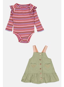 Nanette lepore Toddlers Girl 2 Piece Striped Bodysuit With Dress, Multicolor  - Image 1
