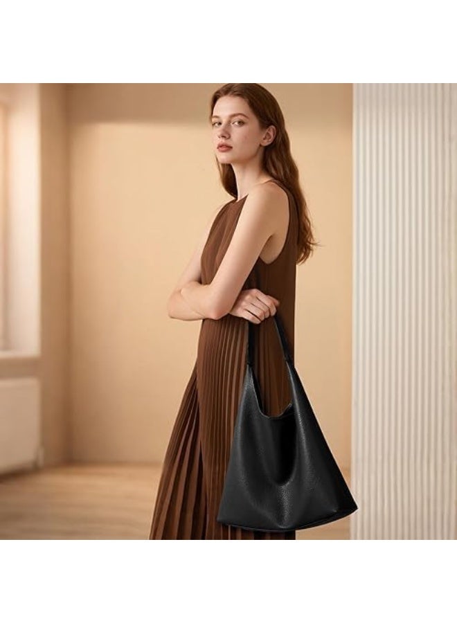 SYOSI Hobo Bag for Women, Suede-Textured Tote Purse with Long Shoulder Strap, Spacious Weekender Bag for Travel & Casual Outings, Shopping, Eco-Friendly, Vegan Leather, Suitable for Any Clothes (Black) - Image 3