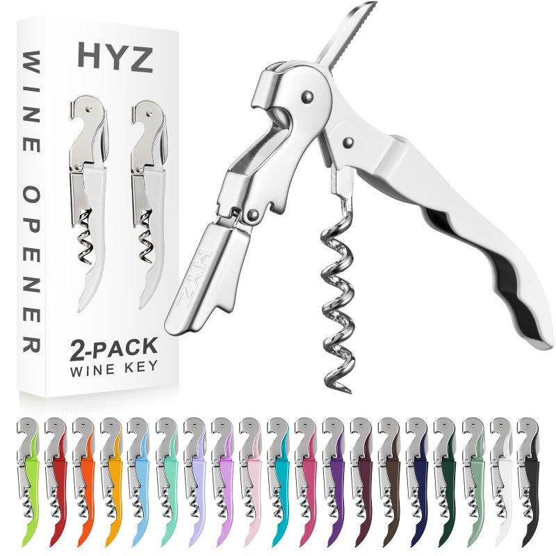HYZ 2Pack Wine Opener Waiter Corkscrew Professional Wine Key for Servers Bartender with Foil Cutter Manual Wine Bottle Opener Double Hinged White