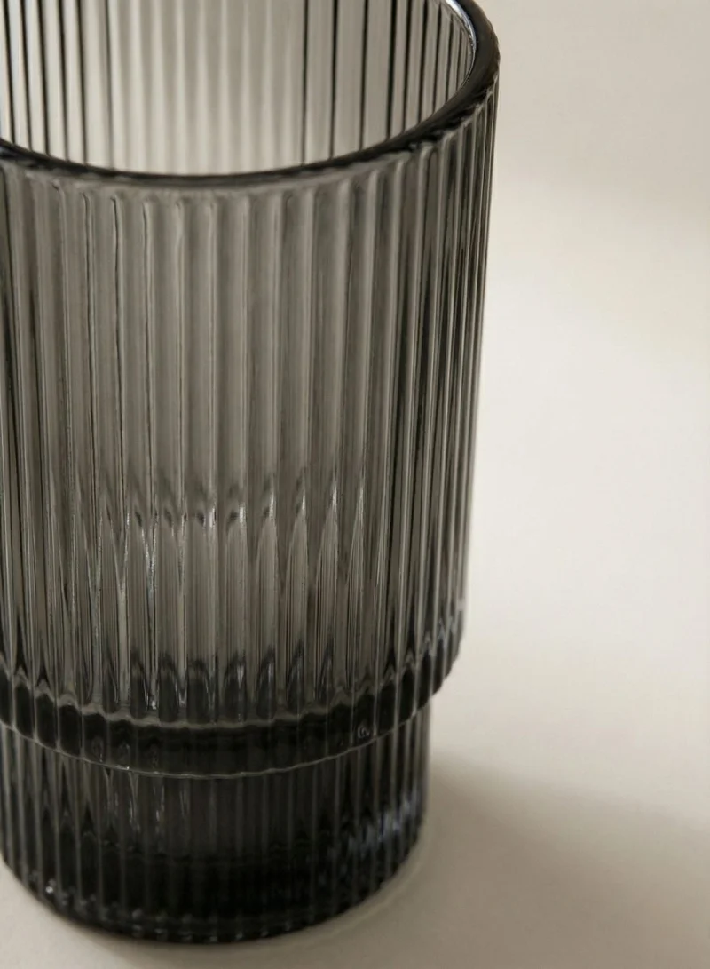 1Chase  Borosilicate Glass Tumbler Set 450ml – Smoky Grey Ribbed Drinking Glasses with Reusable Glass Straws & Cleaning Brushes, Heat Resistant, BPA-Free, Set of 4  | Best Price UAE