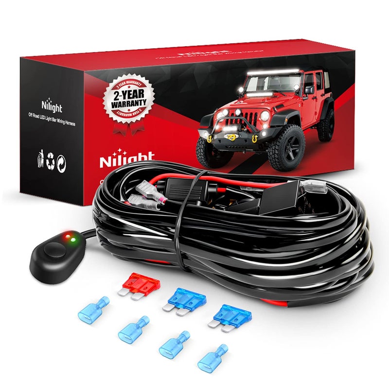 Nilight Nilight 16AWG Off-Road LED Light Bar Wiring Harness Kit 12V Relay On/Off Rocker Switch -2 Leads,2 Years Warranty  - Image 1