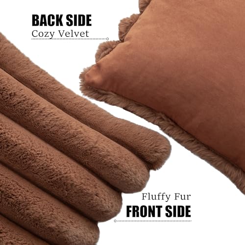 Neelvin Brown Faux Fur Cozy Soft Stripe Decorative Throw Pillow Covers 18x18 inch Set of 2Velvet Pillowcase Cushion Case for Sofa Couch - Image 3