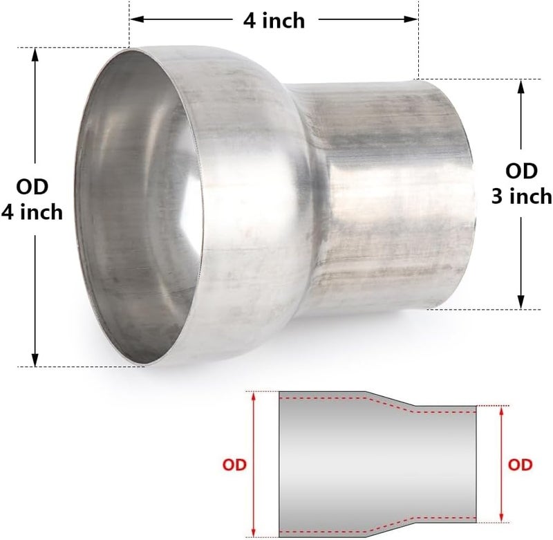 A-KARCK Exhaust Adapter Connector 3" OD to 4" OD, 304 Stainless Steel Exhaust Pipe Reducer - Image 2