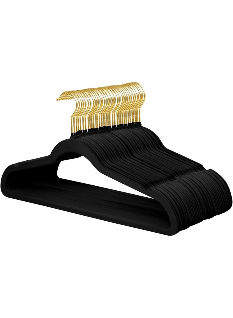 ManGotree 10 Pack Ultra-Thin Black Velvet Hangers with Gold Hook - Non-Slip Clothes Hangers - Image 1