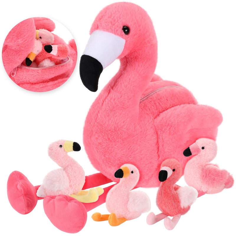 Skylety 18 Inches Flamingo Stuffed Animal with 4 Babies Plush Toys Inside Zippered Tummy Pink Mommy Flamingo Toy Stuffed Animals for Birthday Party Gifts Christmas Decoration - Image 1