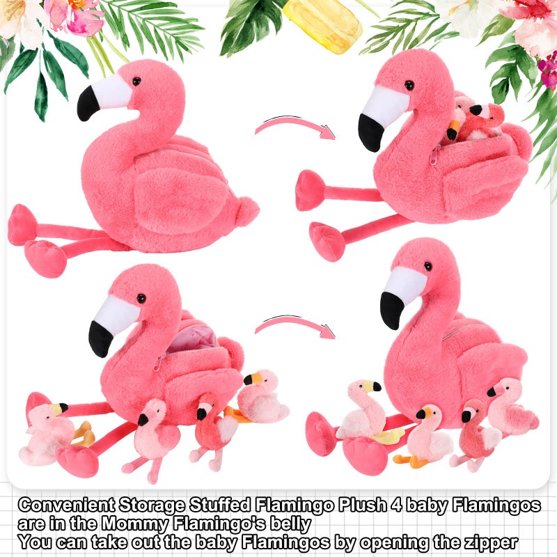Skylety 18 Inches Flamingo Stuffed Animal with 4 Babies Plush Toys Inside Zippered Tummy Pink Mommy Flamingo Toy Stuffed Animals for Birthday Party Gifts Christmas Decoration - Image 4