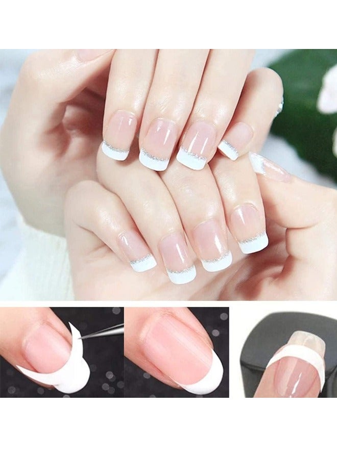 French Manicure Nail Art Stickers, Self-adhesive Nail Sticker Tips for Manicure Decoration DIY Tools (Moon Shape Design) White Half-Moon Shaped Manicure - Image 2