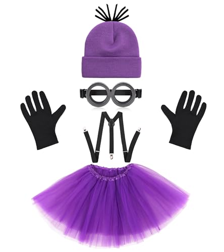 PIIDUOO Purple Halloween Costume Accessories for Women - Adult Halloween Costumes Party Cosplay Set with Goggles Glasses Beanie Gloves Suspenders Tutu - Image 1