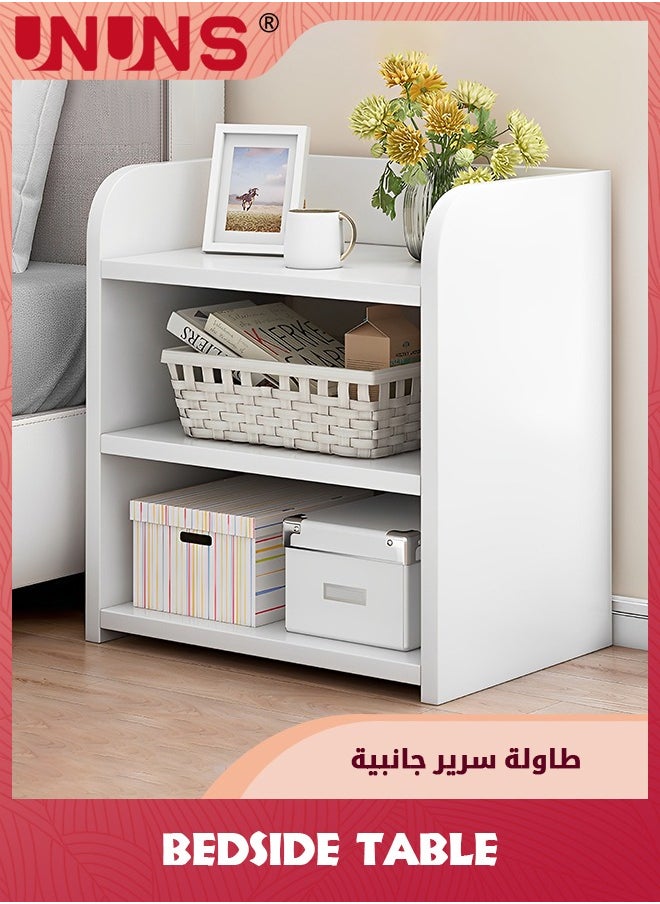 UNUNS Beside Table Nightstand,3-Tier Sturdy Wood Nightstand With Storage Shelf,Modern End Table Bedside Table For Bedroom,Dorm,Small Spaces,White  - Image 1