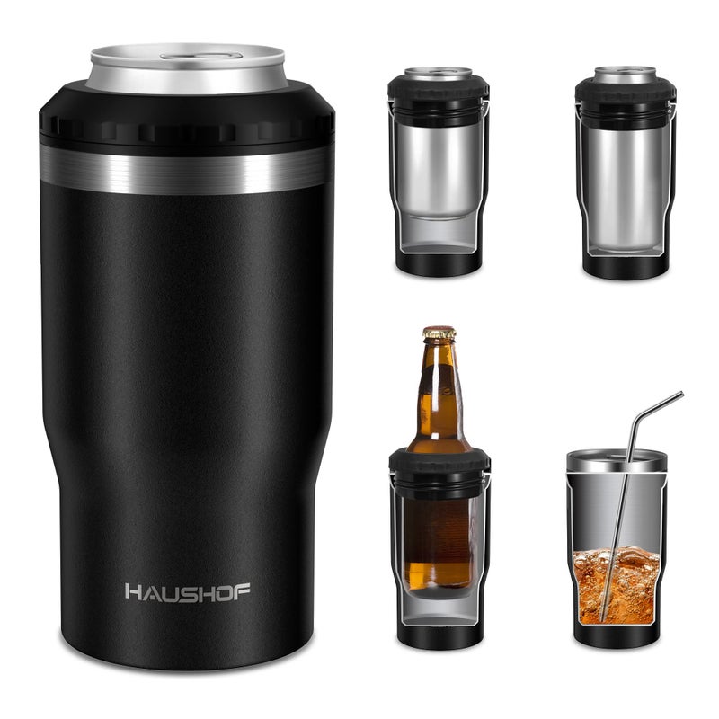 HAUSHOF 12 oz Can Cooler 4 in 1 Insulated Stainless Steel Can Insulator Fits for 12 oz Standard Can12 oz Slim Can12 oz Beer Bottle Perfect for Camping Beach Picnic