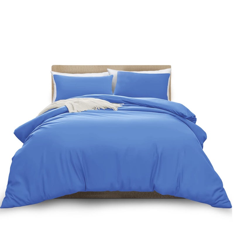 MOONLIGHT20015 Double Duvet Cover Light Blue Solid Soft Double Bedding Duvet Cover Set with 2 Matching Pillowcases