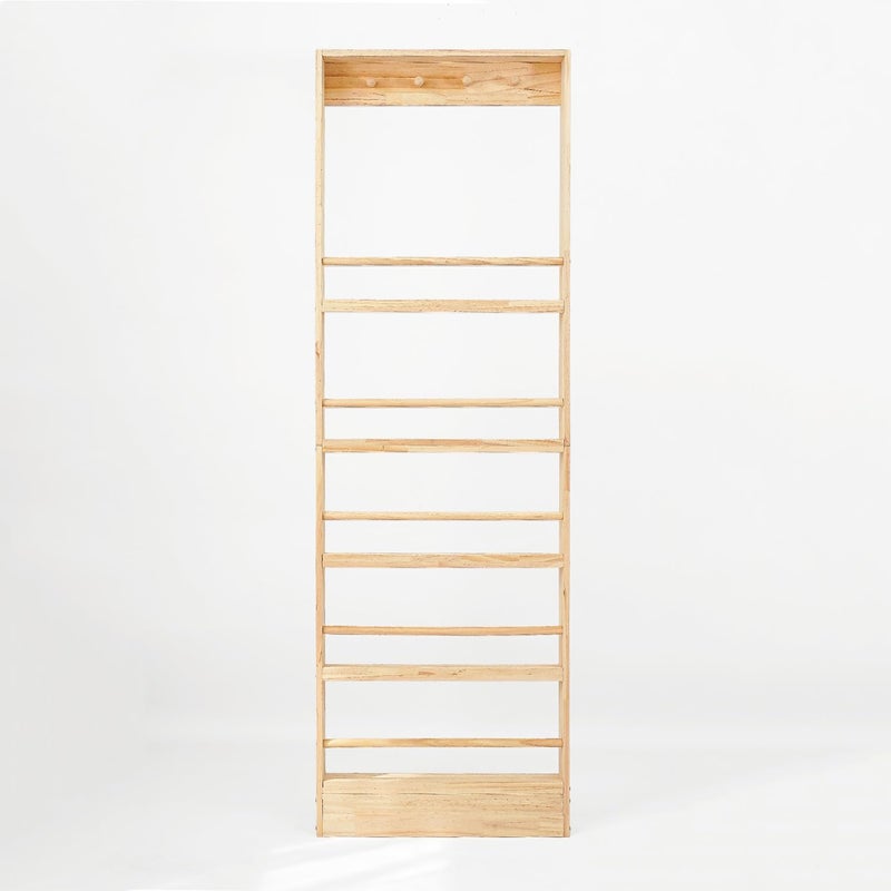 Morimoe Wooden Slim Shelf with Hooks, Wall Mount, Organizer for Toys and Books, Behind-The-Door, Space-Saving (H: 185cm) - Image 1