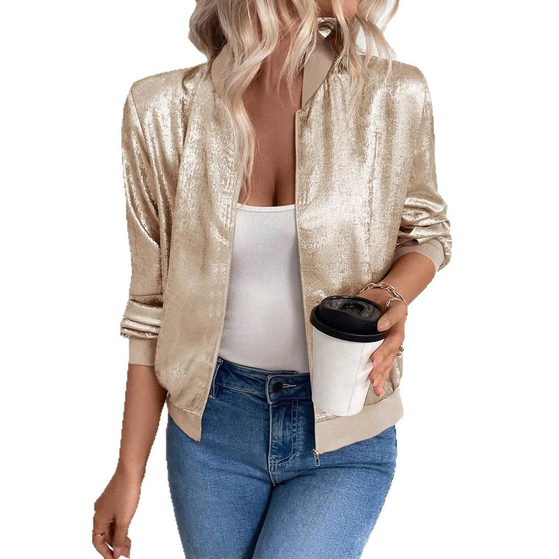 2026 Spring Women's Solid Color Zipper Jacket, Slim Fit, Casual Long Sleeve - Image 5