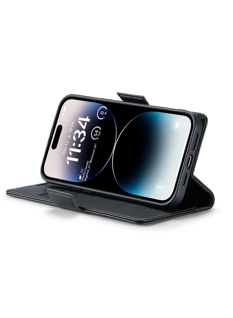CaseMe Phone Case Luxury PU Leather Design Anti Fingerprint 023 Flip Cover Card Slot Holder Cover For Iphone 14 Pro Max (Black) - Image 3