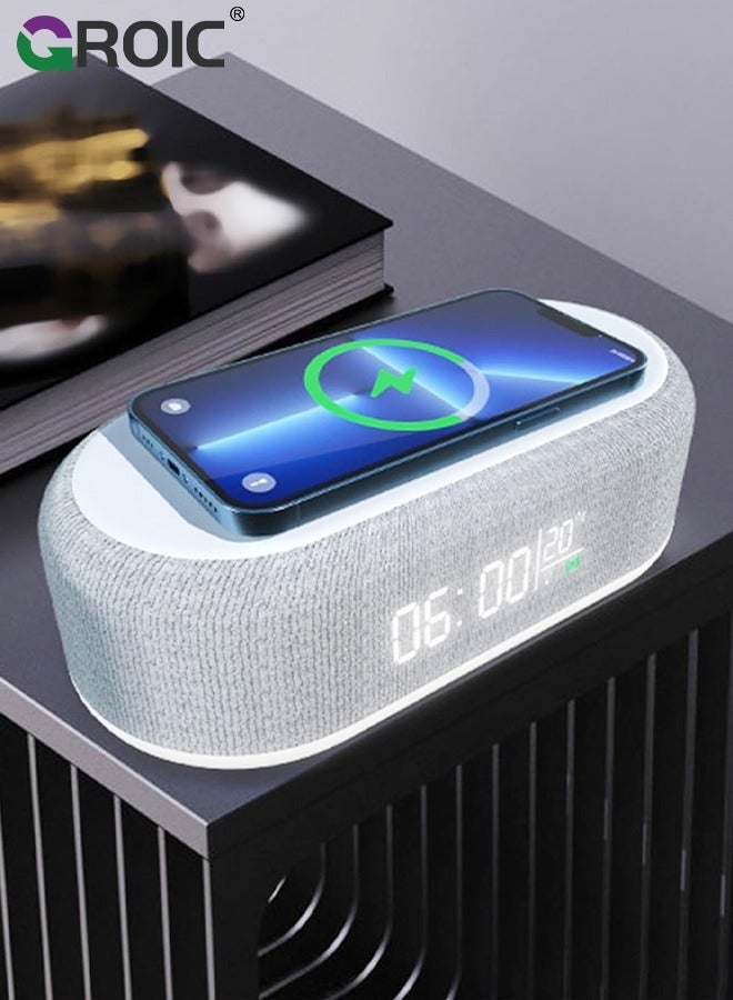 GROIC Alarm Clock with Wireless Charging 15W Fast, Clocks for Bedrooms 0-100% Dimmer, Dual Digital Temperature Display Heavy Sleepers Adults Bedside  - Image 1