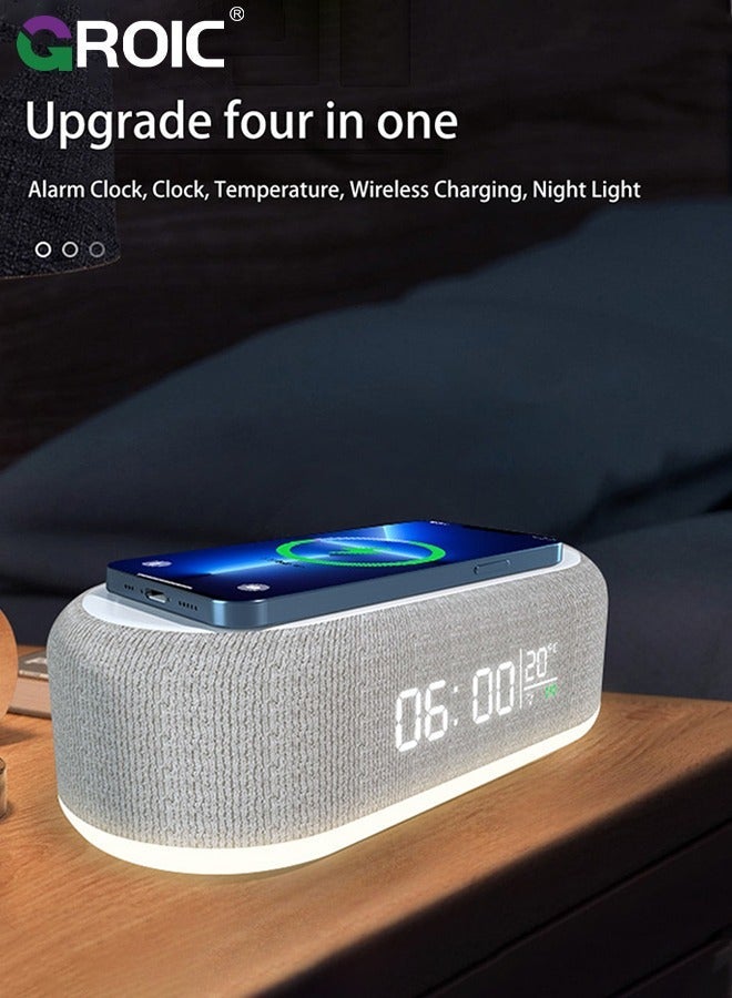 GROIC Alarm Clock with Wireless Charging 15W Fast, Clocks for Bedrooms 0-100% Dimmer, Dual Digital Temperature Display Heavy Sleepers Adults Bedside  - Image 2