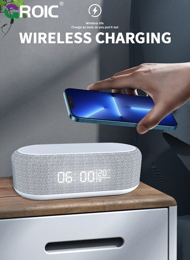 GROIC Alarm Clock with Wireless Charging 15W Fast, Clocks for Bedrooms 0-100% Dimmer, Dual Digital Temperature Display Heavy Sleepers Adults Bedside  - Image 3