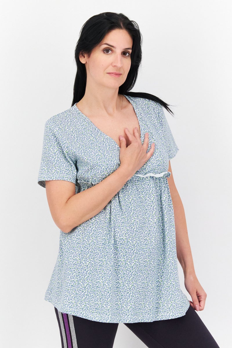 dagi Women Allover Print Short Sleeves Pajamas, Blue - Image 1