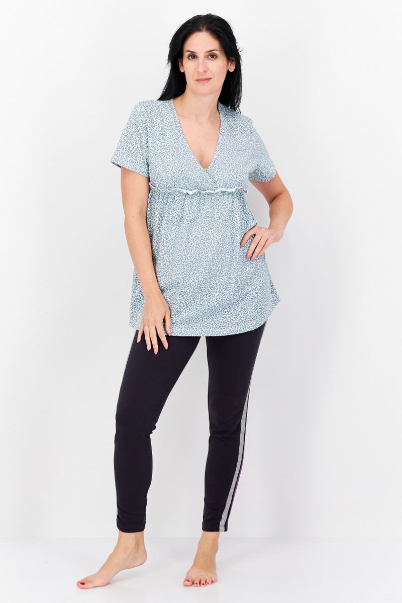 dagi Women Allover Print Short Sleeves Pajamas, Blue - Image 2