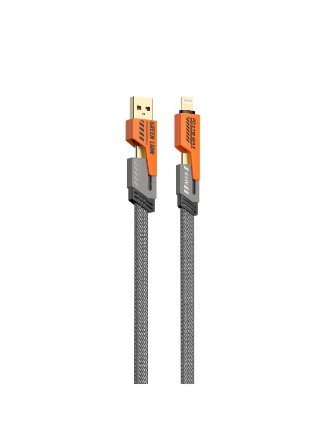GREEN LION 2 in 2 Braided Cable C to C+L and A to C+L 1.2m 65W / Wide Compatibility / Charge & Sync / Secure & Safe / Fast Charging Cable / High-Speed/ Tangle-Free Wire - Orange - Image 1