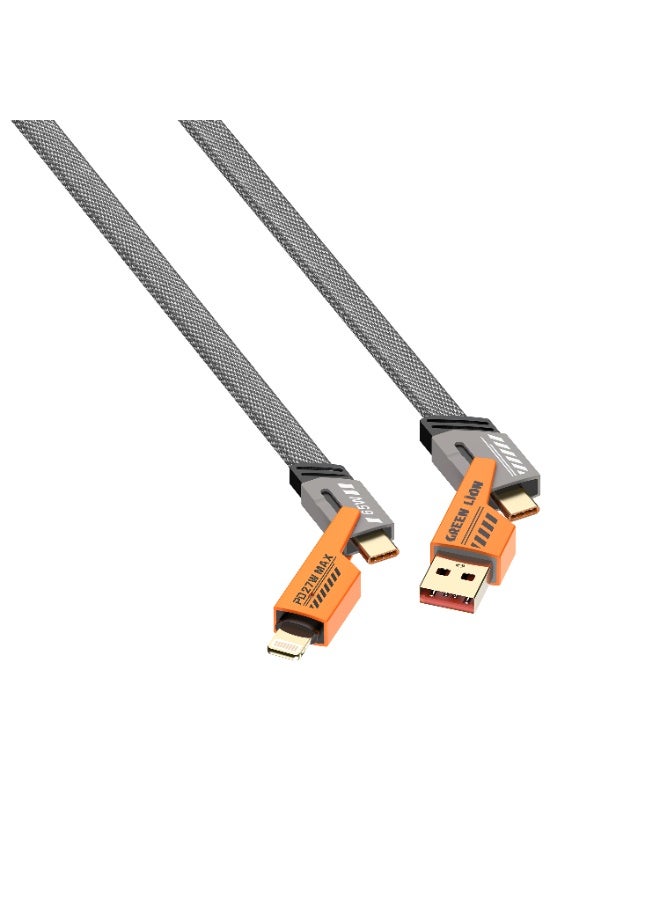GREEN LION 2 in 2 Braided Cable C to C+L and A to C+L 1.2m 65W / Wide Compatibility / Charge & Sync / Secure & Safe / Fast Charging Cable / High-Speed/ Tangle-Free Wire - Orange - Image 2