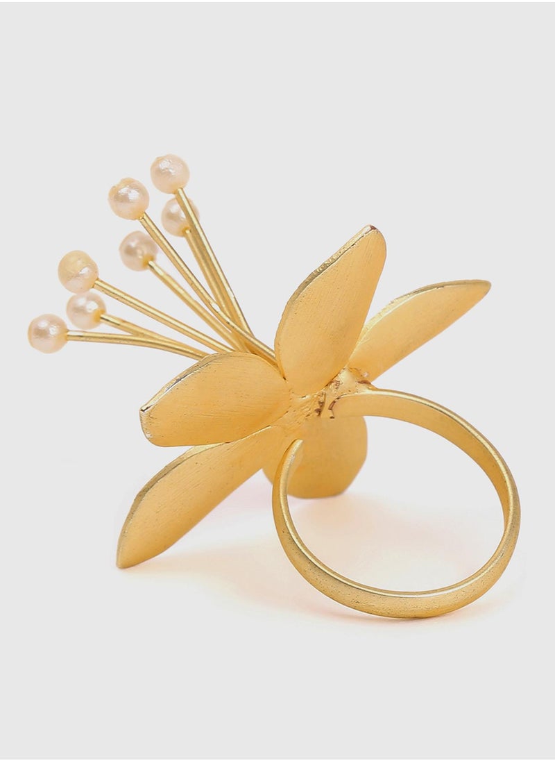 SOHI White Pearl Beaded Finger Ring  - Image 4