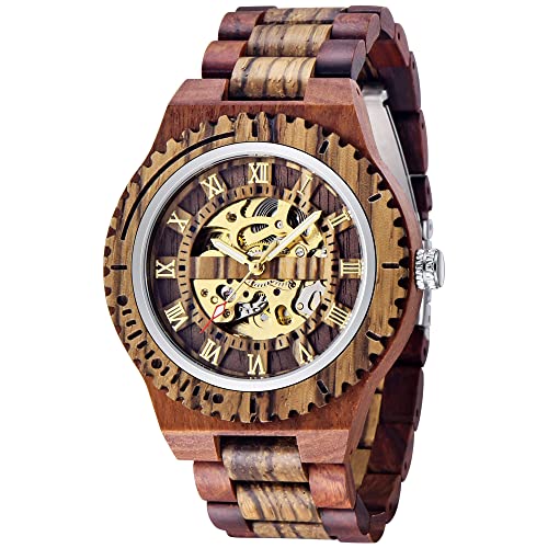 Dentily Creative Men's Wooden Watch Skeleton Automatic Movement Watch Self-Winding Watches for Men - Image 1