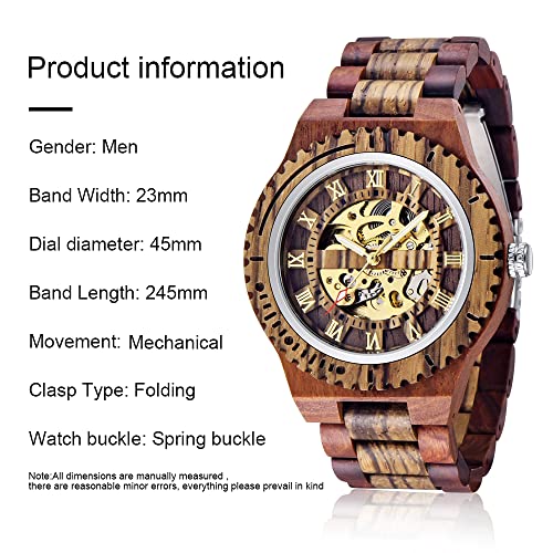 Dentily Creative Men's Wooden Watch Skeleton Automatic Movement Watch Self-Winding Watches for Men - Image 3