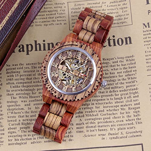 Dentily Creative Men's Wooden Watch Skeleton Automatic Movement Watch Self-Winding Watches for Men - Image 4