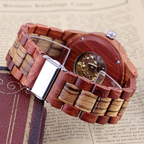 Dentily Creative Men's Wooden Watch Skeleton Automatic Movement Watch Self-Winding Watches for Men - Image 5
