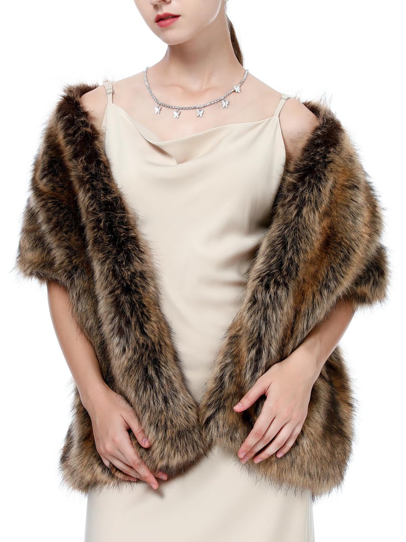 LA CARRIE Women Wedding Faux Fur Long Shawl Bridal Cape Party Stole Winter Scarf Soft Cover Up Shrug Gown Wrap(Raccoon) - Image 4
