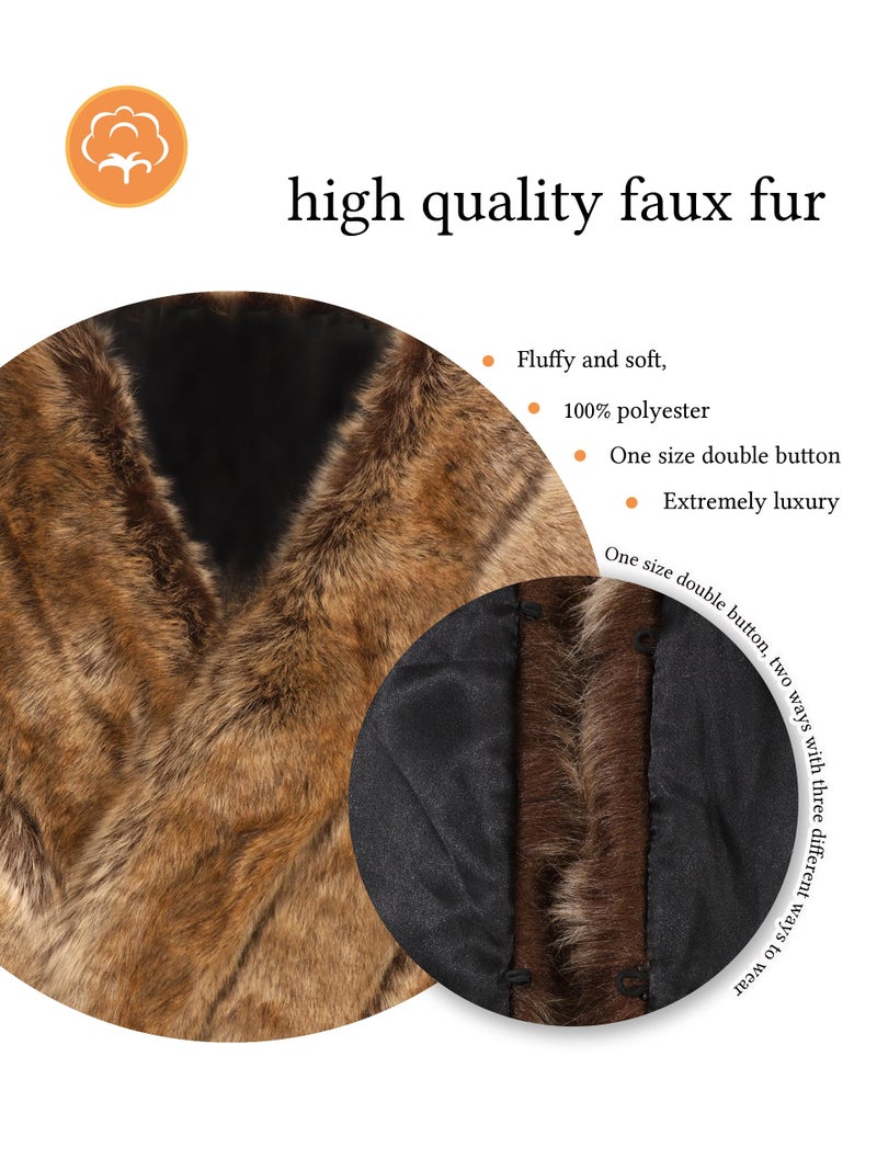 LA CARRIE Women Wedding Faux Fur Long Shawl Bridal Cape Party Stole Winter Scarf Soft Cover Up Shrug Gown Wrap(Raccoon) - Image 3