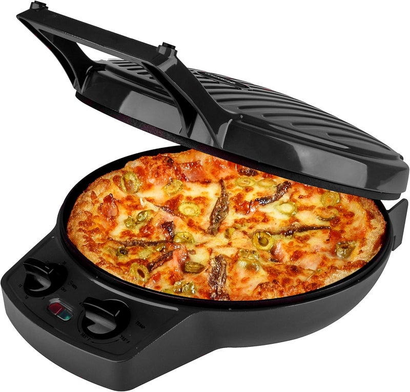 COURANT Pizza Maker, 12 Inch Pizza Cooker and Calzone Maker, with Timer &Temperatures control, 1440 Watts Pizza Oven convert to Electric indoor Grill, Black - Image 1
